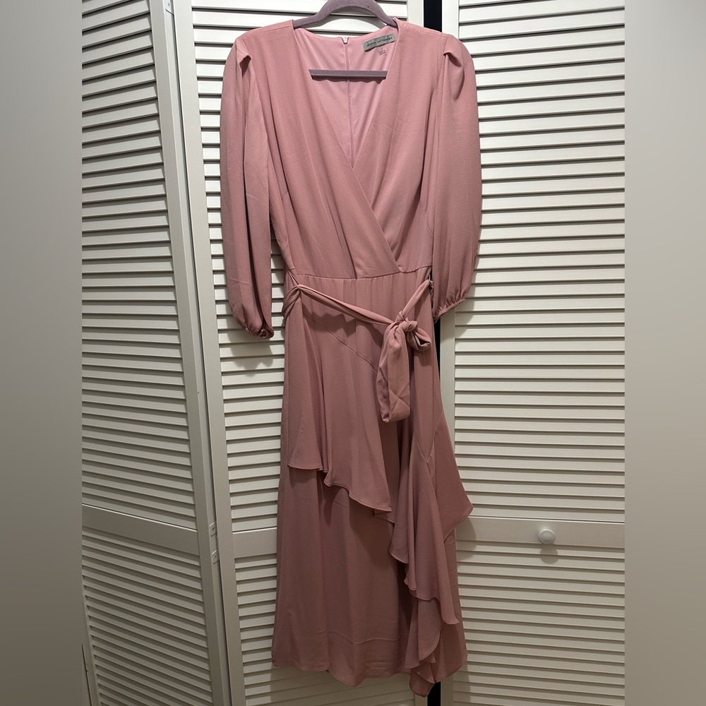 Danny & Nicole Ruffled Rose Midi Dress, Size 12 NWT